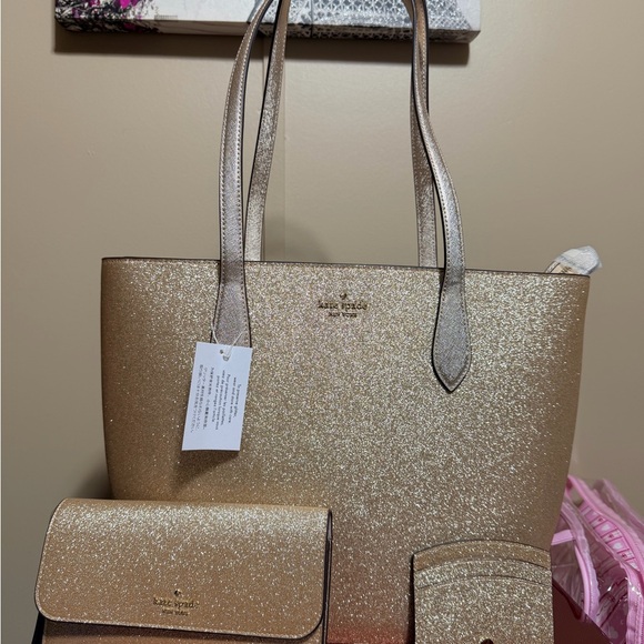 kate spade Handbags - Kate Spade Sparkling Gold Tote and Wallet Set